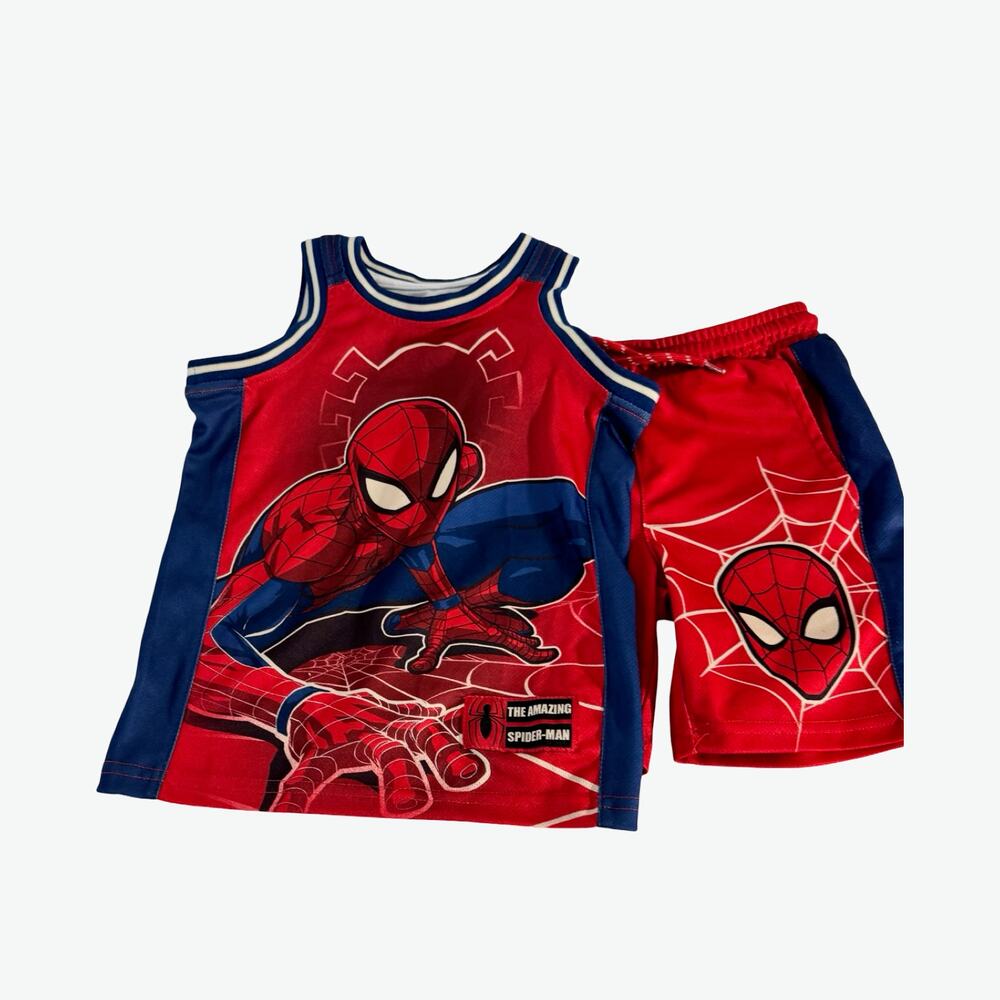 The Amazing Spider-Man Boys XS 4/5 Tank Top Shorts Set Red Blue
